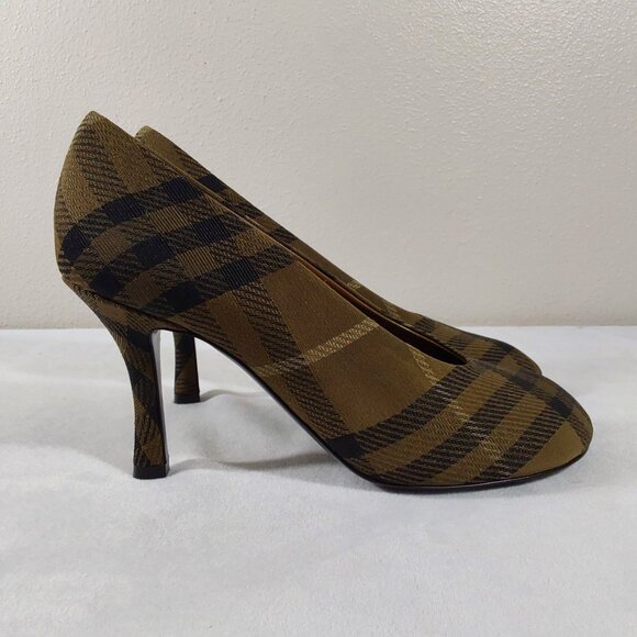 NIB! Burberry Baby Check Knit Stiletto Pump in Furrow/Olive Green - 38 (8) - Picture 6 of 15